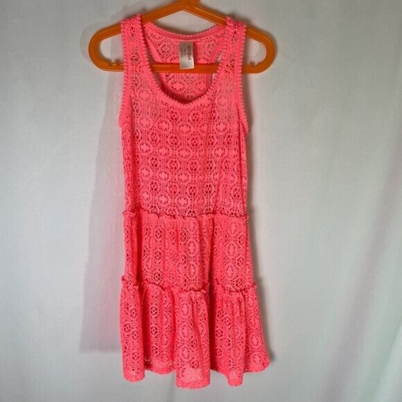 Cat & Jack Girls Size M Swim Cover up Open Knit Tank Dress Pink Orange - Picture 1 of 6
